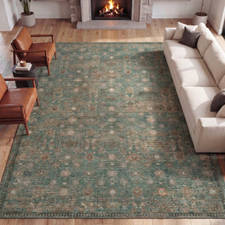 Pinehollow Distressed All-over Floral Border Non-slip Machine-washable Area Rug