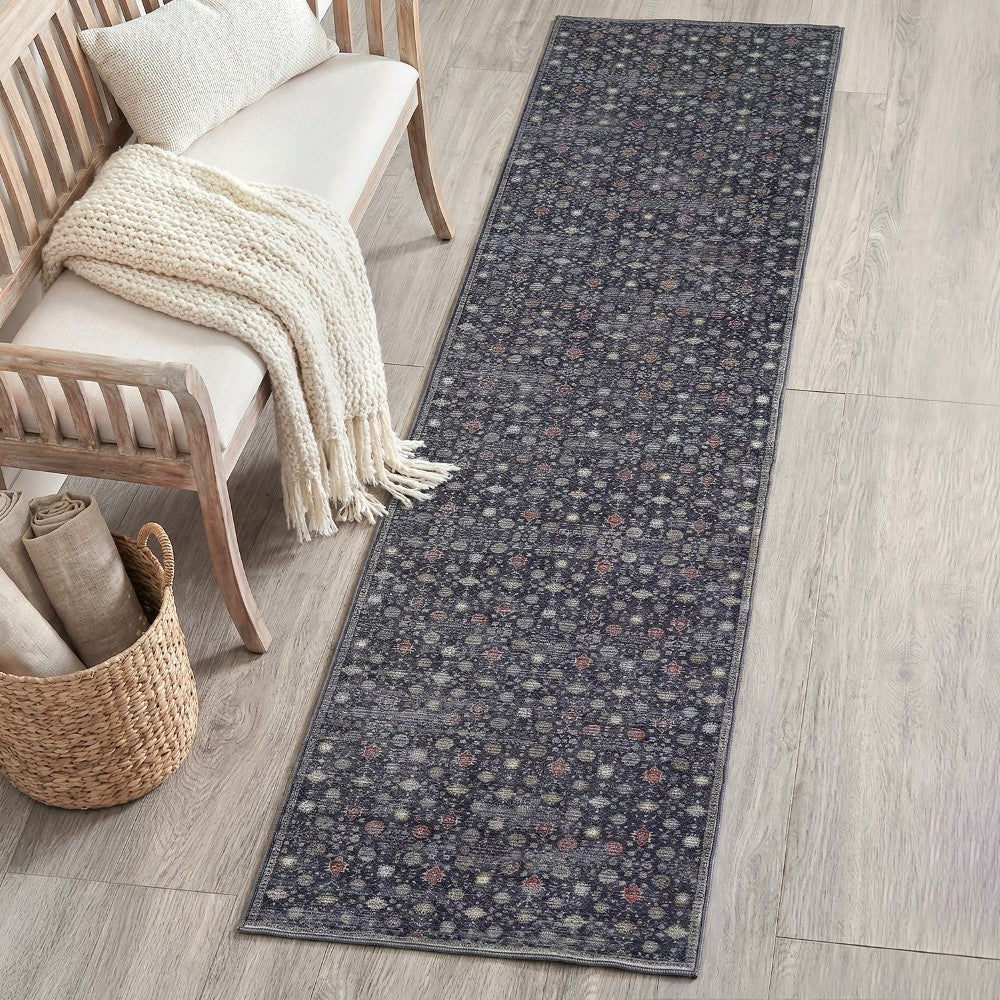 Pinehollow Distressed All-over Floral Border Non-slip Machine-washable Area Rug