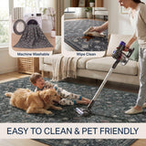Pinehollow Distressed All-over Floral Border Non-slip Machine-washable Area Rug