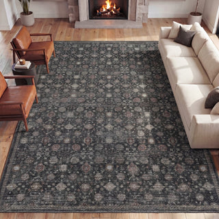 Pinehollow Distressed All-over Floral Border Non-slip Machine-washable Area Rug