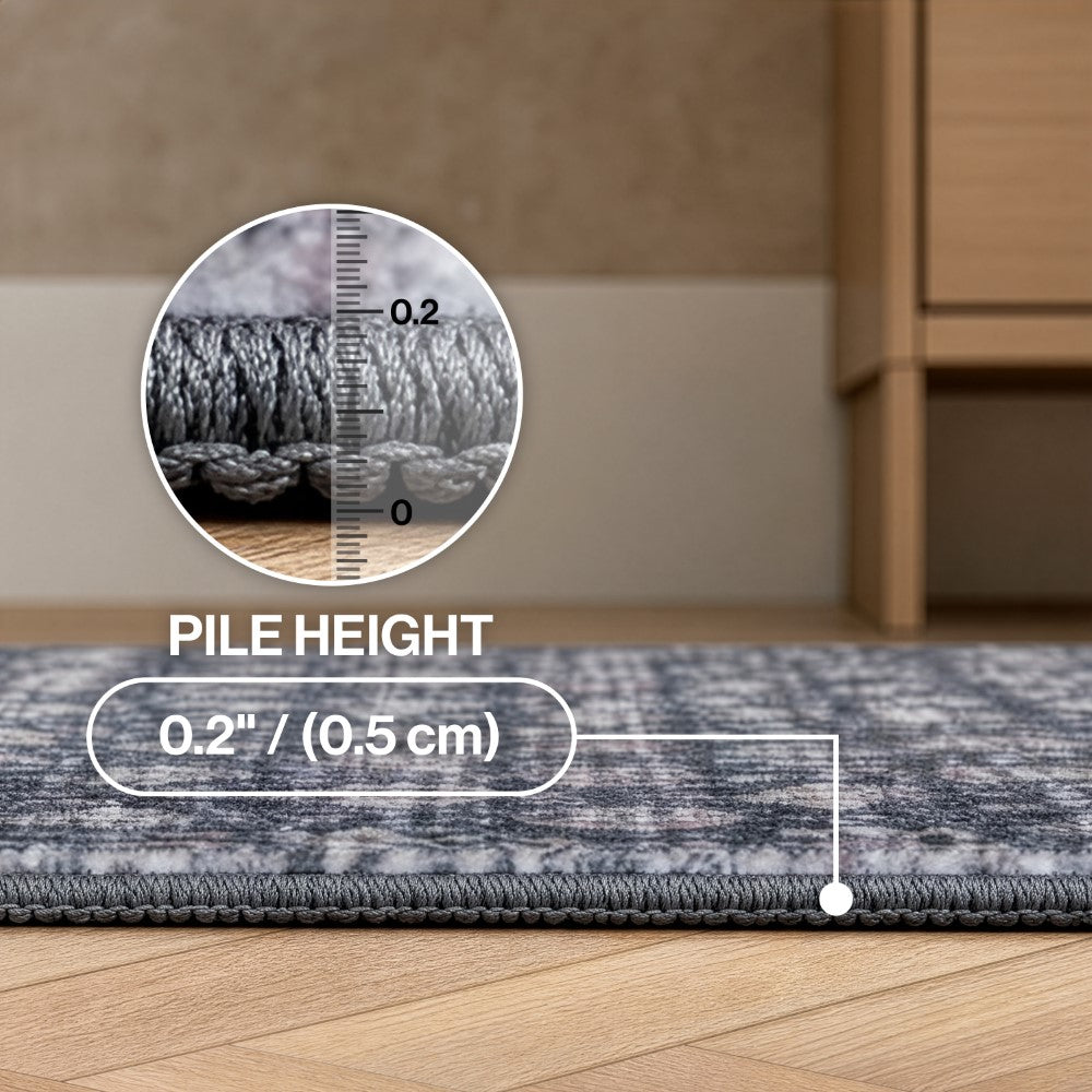 Pinehollow Distressed All-over Floral Border Non-slip Machine-washable Area Rug