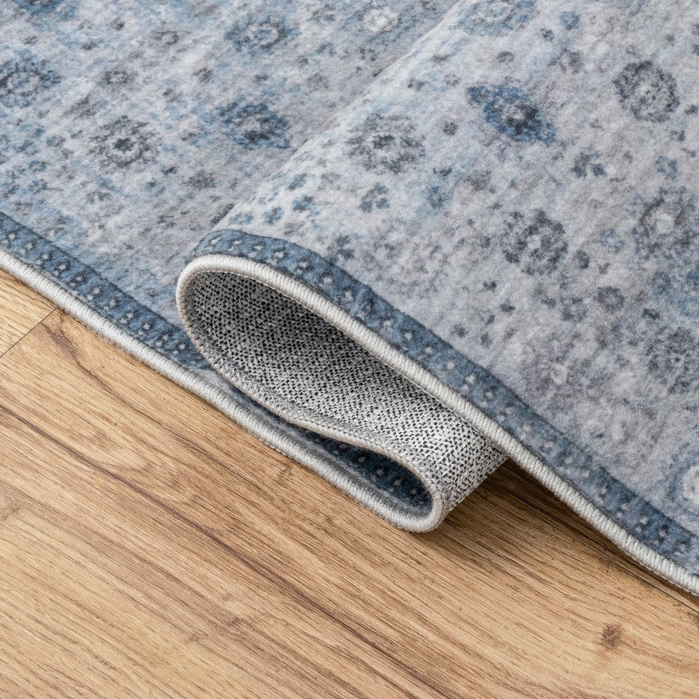 Pinehollow Distressed All-over Floral Border Non-slip Machine-washable Area Rug