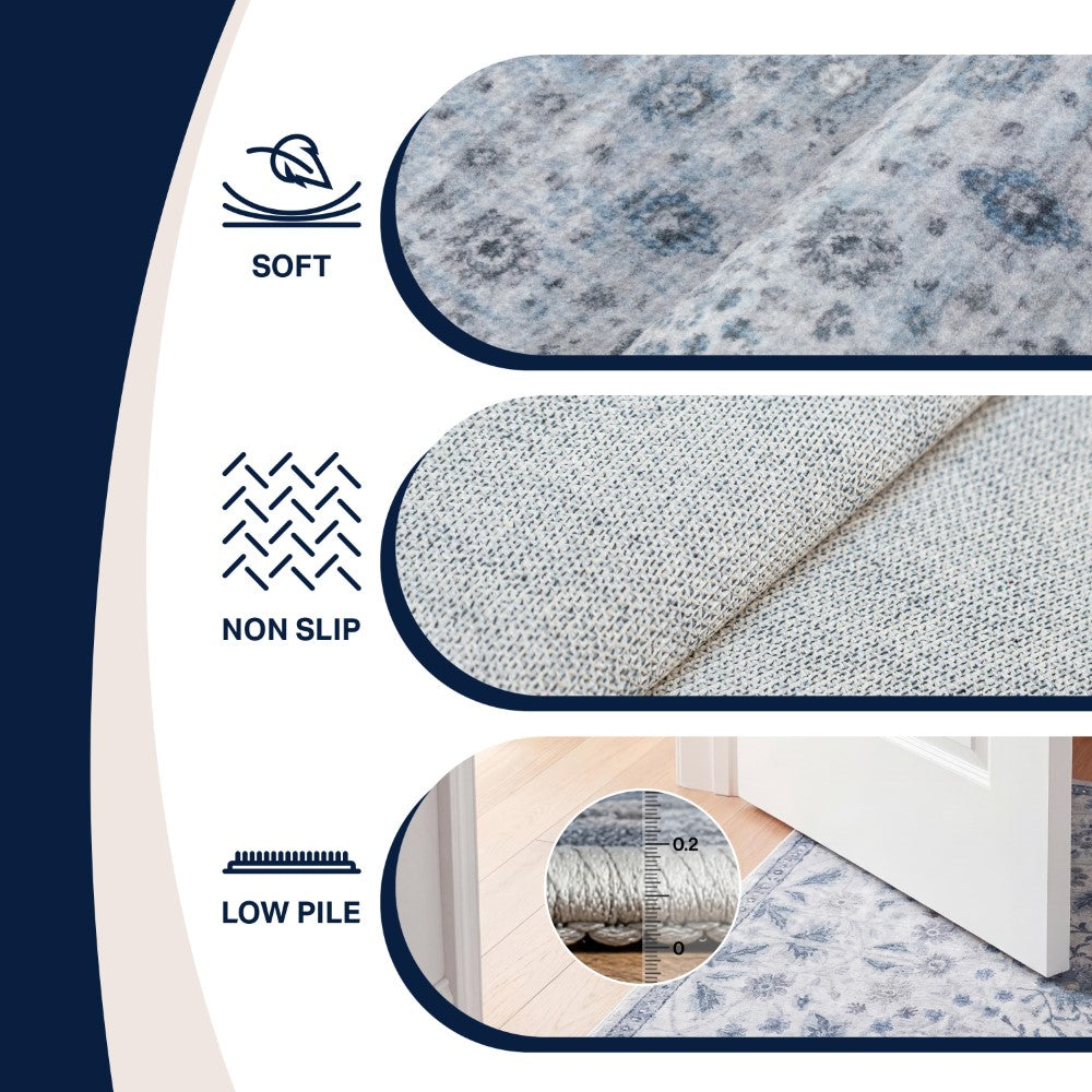 Pinehollow Distressed All-over Floral Border Non-slip Machine-washable Area Rug