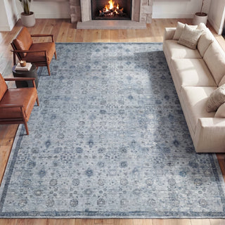 Pinehollow Distressed All-over Floral Border Non-slip Machine-washable Area Rug