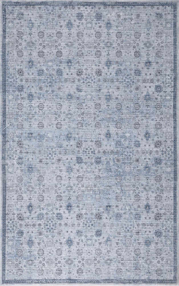 Pinehollow Distressed All-over Floral Border Non-slip Machine-washable Area Rug