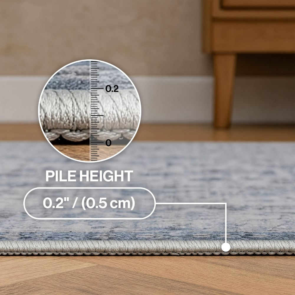 Pinehollow Distressed All-over Floral Border Non-slip Machine-washable Area Rug