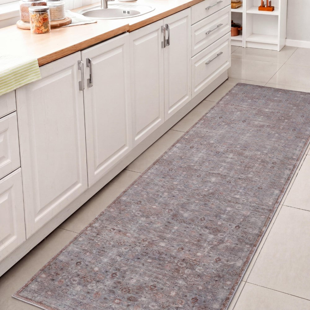 Pinehollow Distressed All-over Floral Border Non-slip Machine-washable Area Rug