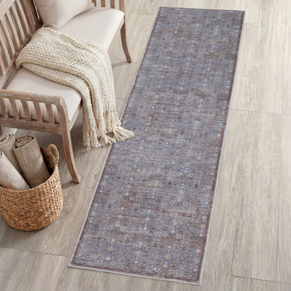 Pinehollow Distressed All-over Floral Border Non-slip Machine-washable Area Rug