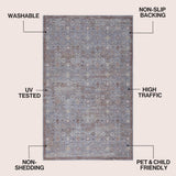 Pinehollow Distressed All-over Floral Border Non-slip Machine-washable Area Rug