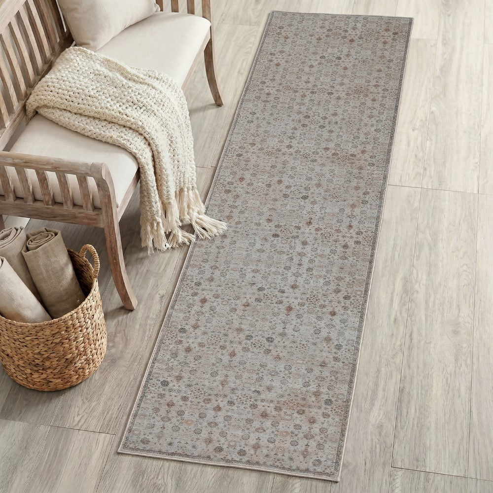 Pinehollow Distressed All-over Floral Border Non-slip Machine-washable Area Rug