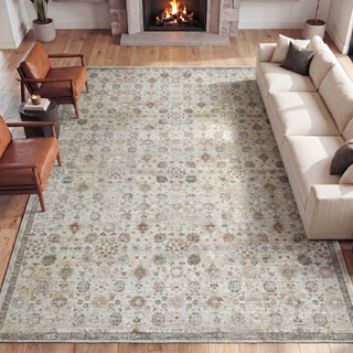 Pinehollow Distressed All-over Floral Border Non-slip Machine-washable Area Rug