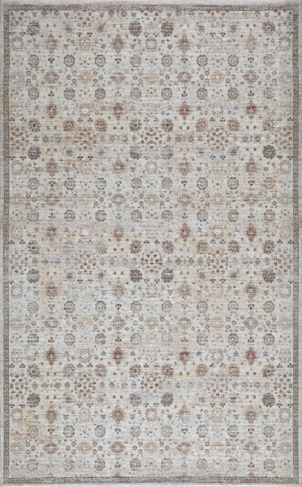 Pinehollow Distressed All-over Floral Border Non-slip Machine-washable Area Rug