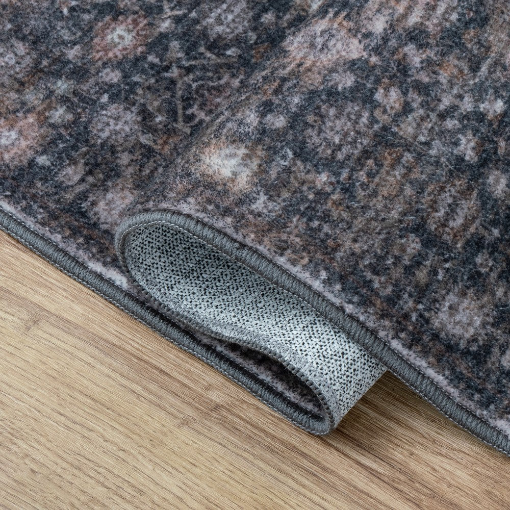 Pinehollow Distressed All-over Floral Border Non-slip Machine-washable Area Rug