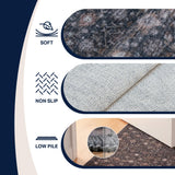 Pinehollow Distressed All-over Floral Border Non-slip Machine-washable Area Rug