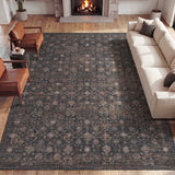 Pinehollow Distressed All-over Floral Border Non-slip Machine-washable Area Rug