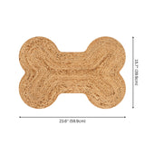 Petzi 24 in. x 16 in. Rustic Bone Shaped Hand Braided Natural Jute Pet Feeding Mat