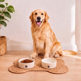 Petzi 24 in. x 16 in. Rustic Bone Shaped Hand Braided Natural Jute Pet Feeding Mat