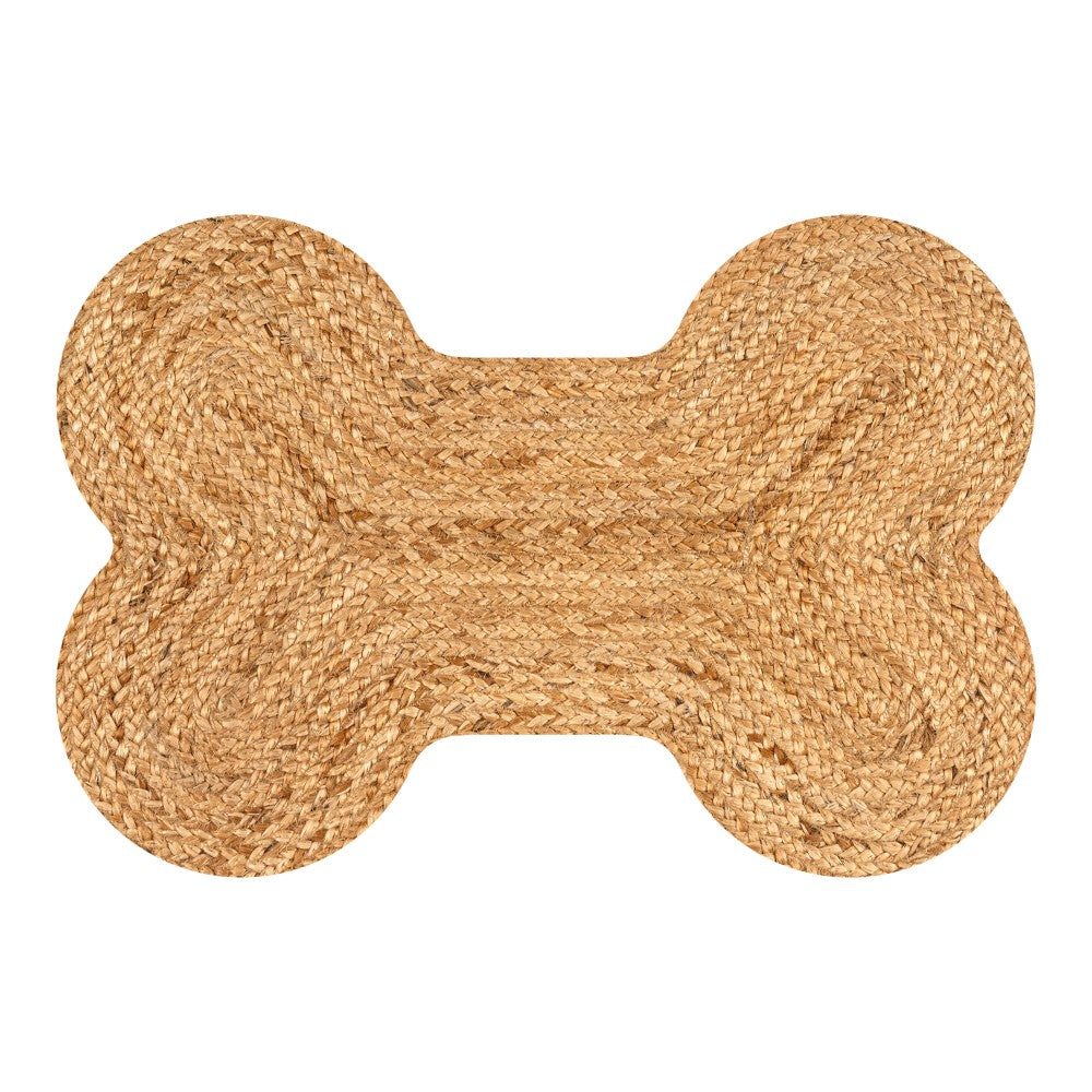 Petzi 24 in. x 16 in. Rustic Bone Shaped Hand Braided Natural Jute Pet Feeding Mat