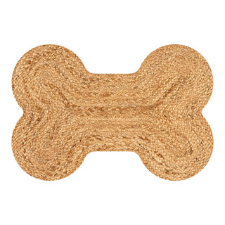 Petzi 24 in. x 16 in. Rustic Bone Shaped Hand Braided Natural Jute Pet Feeding Mat
