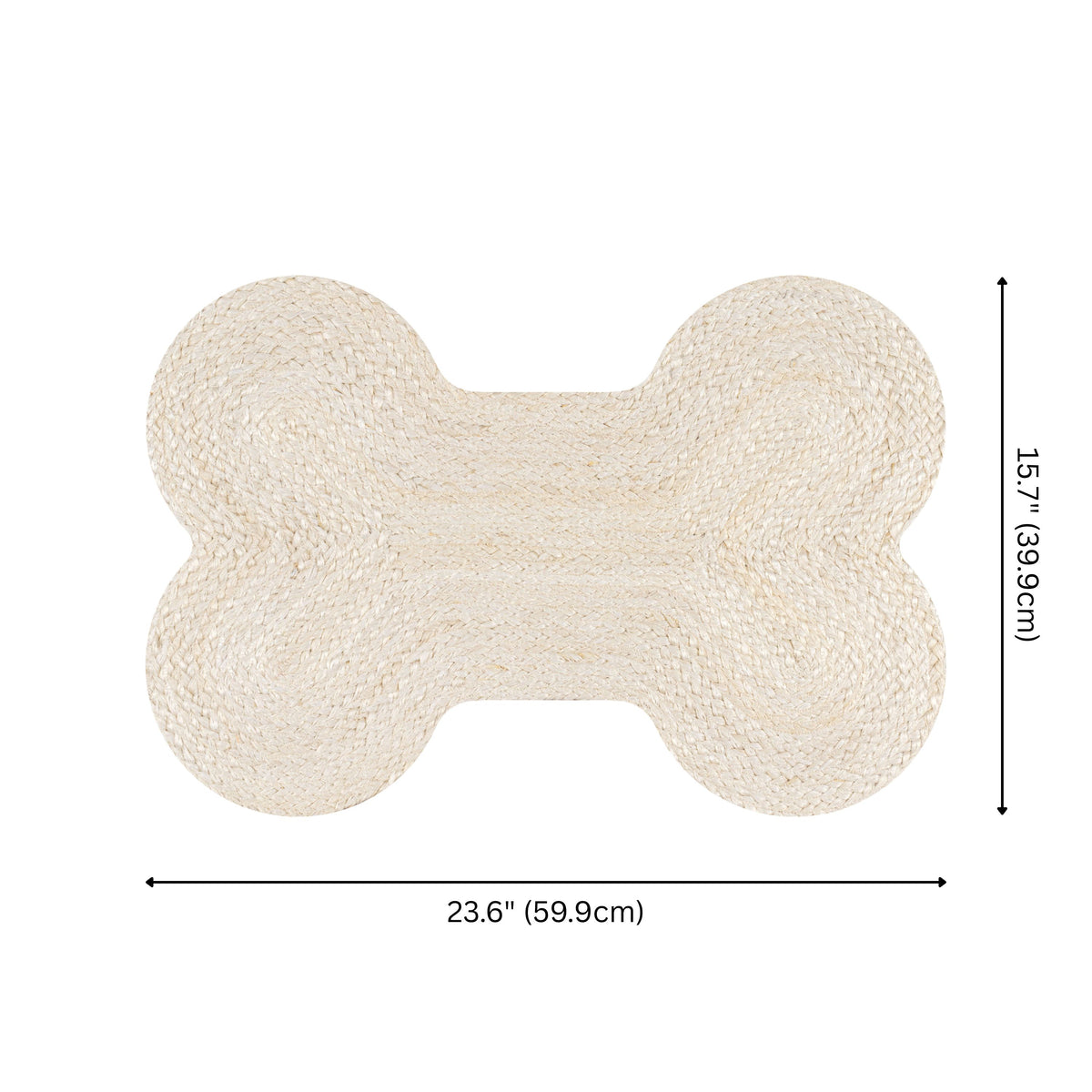 Petzi 24 in. x 16 in. Rustic Bone Shaped Hand Braided Natural Jute Pet Feeding Mat