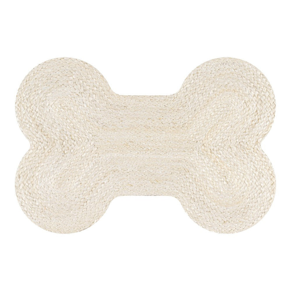 Petzi 24 in. x 16 in. Rustic Bone Shaped Hand Braided Natural Jute Pet Feeding Mat