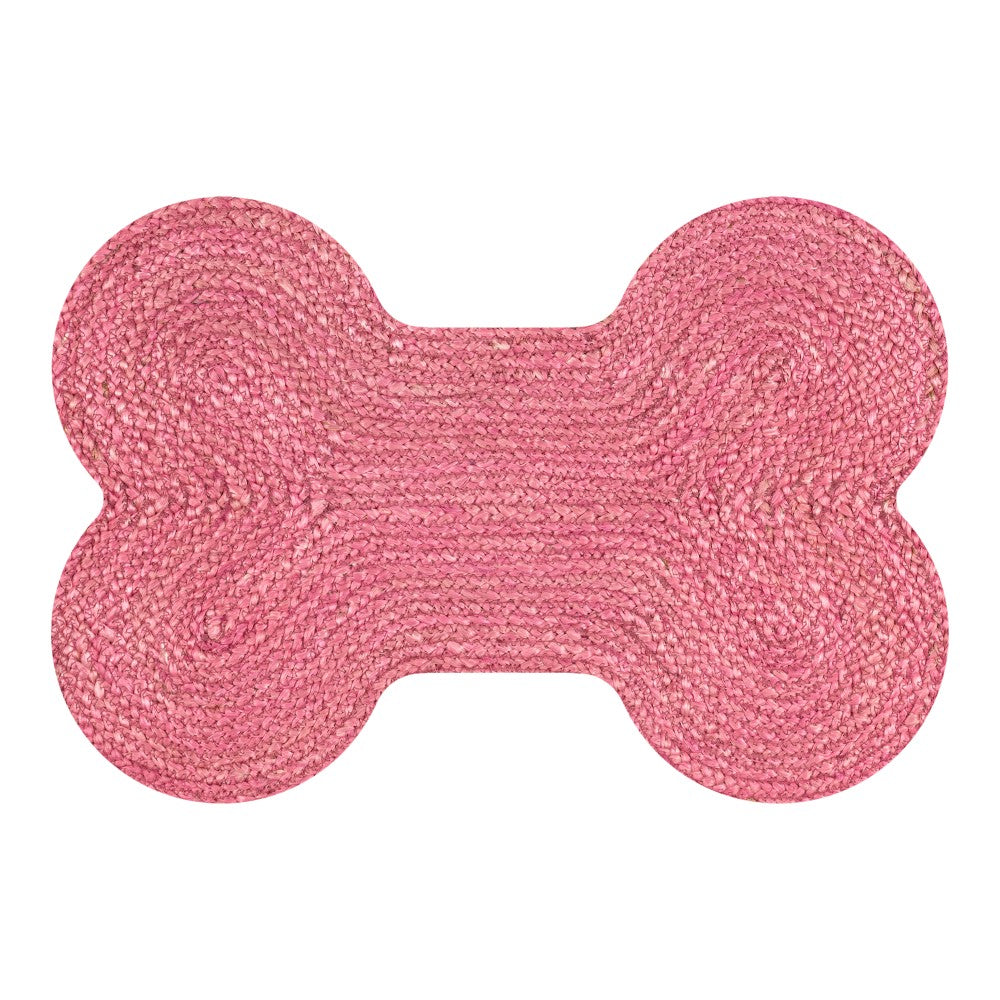 Petzi 24 in. x 16 in. Rustic Bone Shaped Hand Braided Natural Jute Pet Feeding Mat