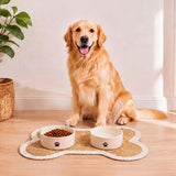 Petzi 24 in. x 16 in. Rustic Bone Shaped Hand Braided Natural Jute Pet Feeding Mat
