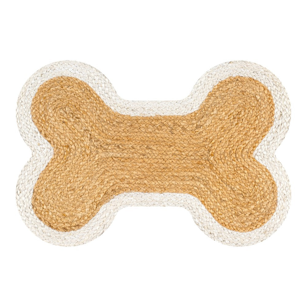 Petzi 24 in. x 16 in. Rustic Bone Shaped Hand Braided Natural Jute Pet Feeding Mat