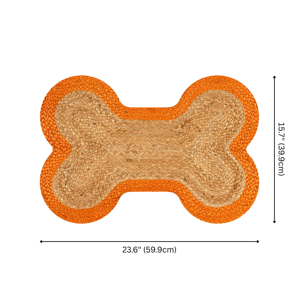 Petzi 24 in. x 16 in. Rustic Bone Shaped Hand Braided Natural Jute Pet Feeding Mat