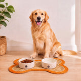 Petzi 24 in. x 16 in. Rustic Bone Shaped Hand Braided Natural Jute Pet Feeding Mat