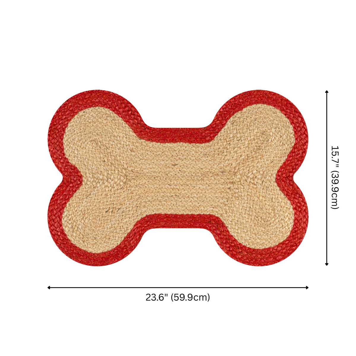 Petzi 24 in. x 16 in. Rustic Bone Shaped Hand Braided Natural Jute Pet Feeding Mat