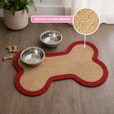 Petzi 24 in. x 16 in. Rustic Bone Shaped Hand Braided Natural Jute Pet Feeding Mat
