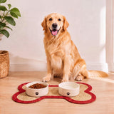 Petzi 24 in. x 16 in. Rustic Bone Shaped Hand Braided Natural Jute Pet Feeding Mat
