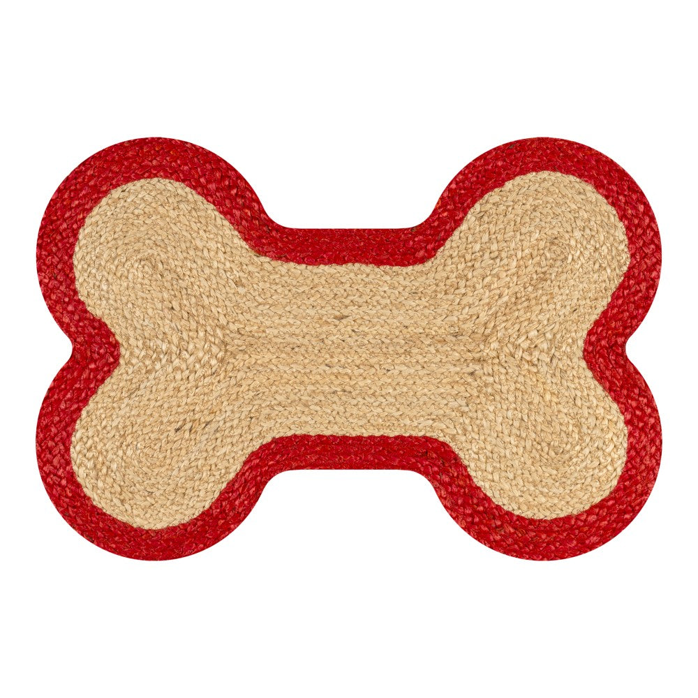 Petzi 24 in. x 16 in. Rustic Bone Shaped Hand Braided Natural Jute Pet Feeding Mat