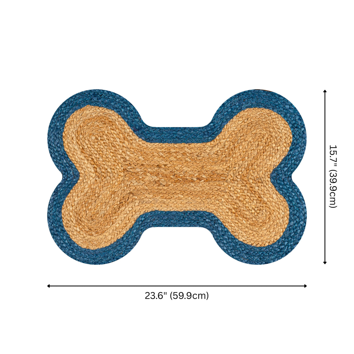 Petzi 24 in. x 16 in. Rustic Bone Shaped Hand Braided Natural Jute Pet Feeding Mat