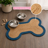 Petzi 24 in. x 16 in. Rustic Bone Shaped Hand Braided Natural Jute Pet Feeding Mat
