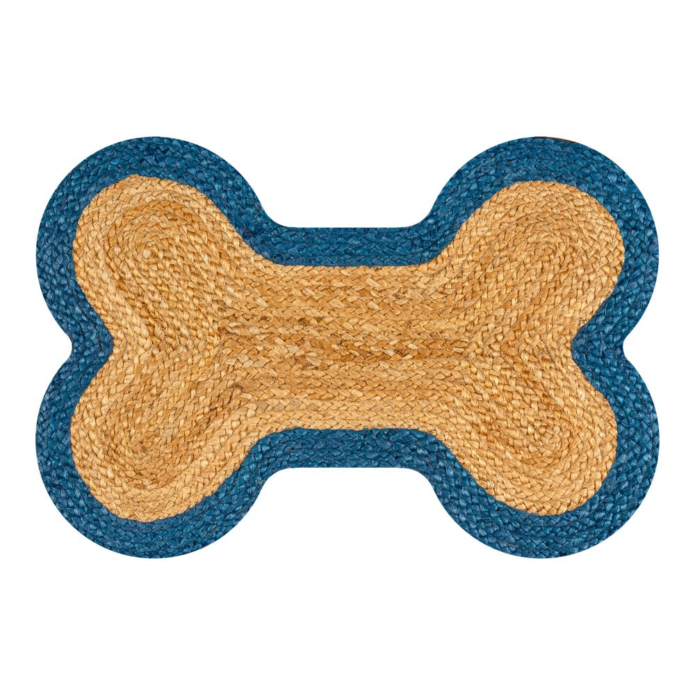 Petzi 24 in. x 16 in. Rustic Bone Shaped Hand Braided Natural Jute Pet Feeding Mat