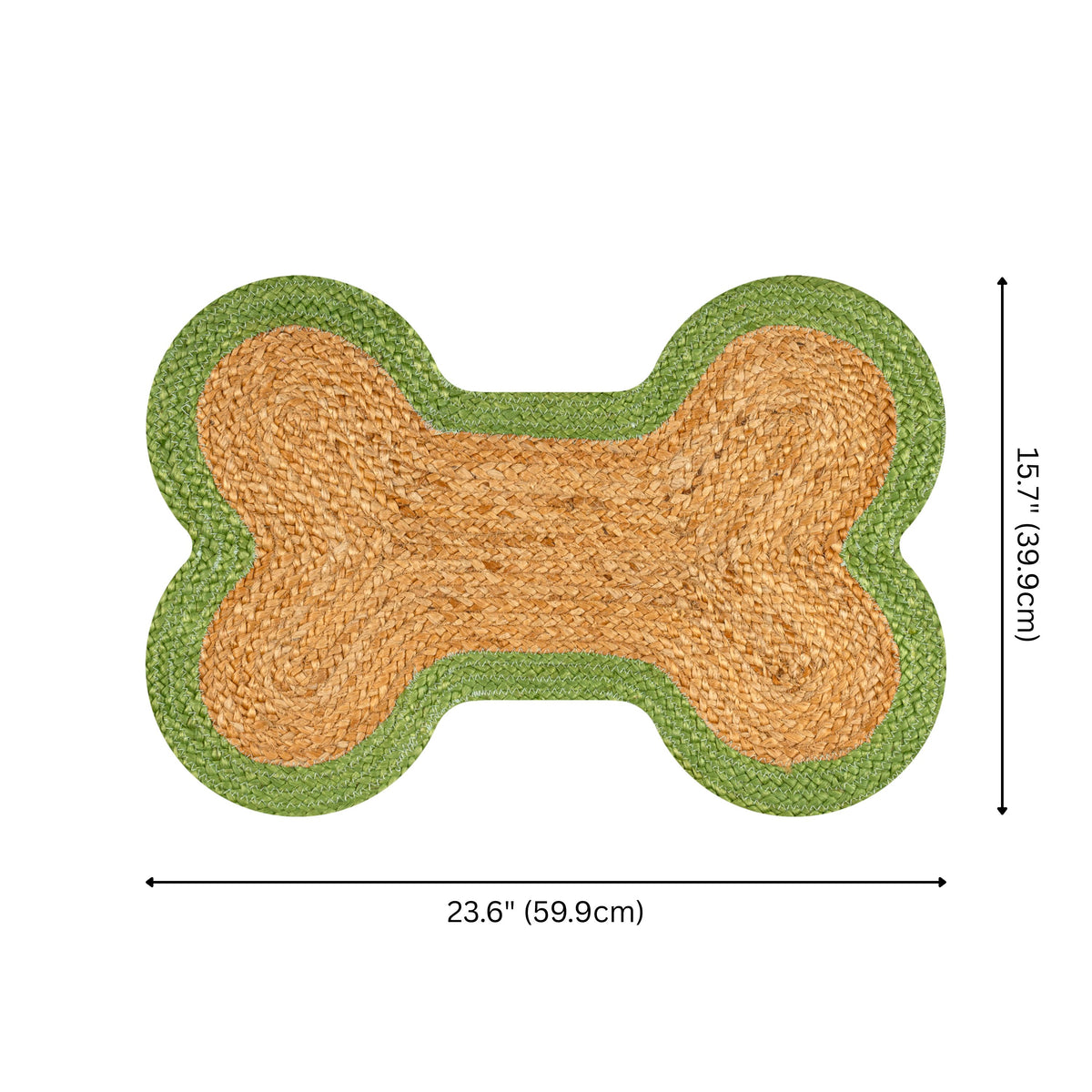 Petzi 24 in. x 16 in. Rustic Bone Shaped Hand Braided Natural Jute Pet Feeding Mat