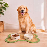 Petzi 24 in. x 16 in. Rustic Bone Shaped Hand Braided Natural Jute Pet Feeding Mat