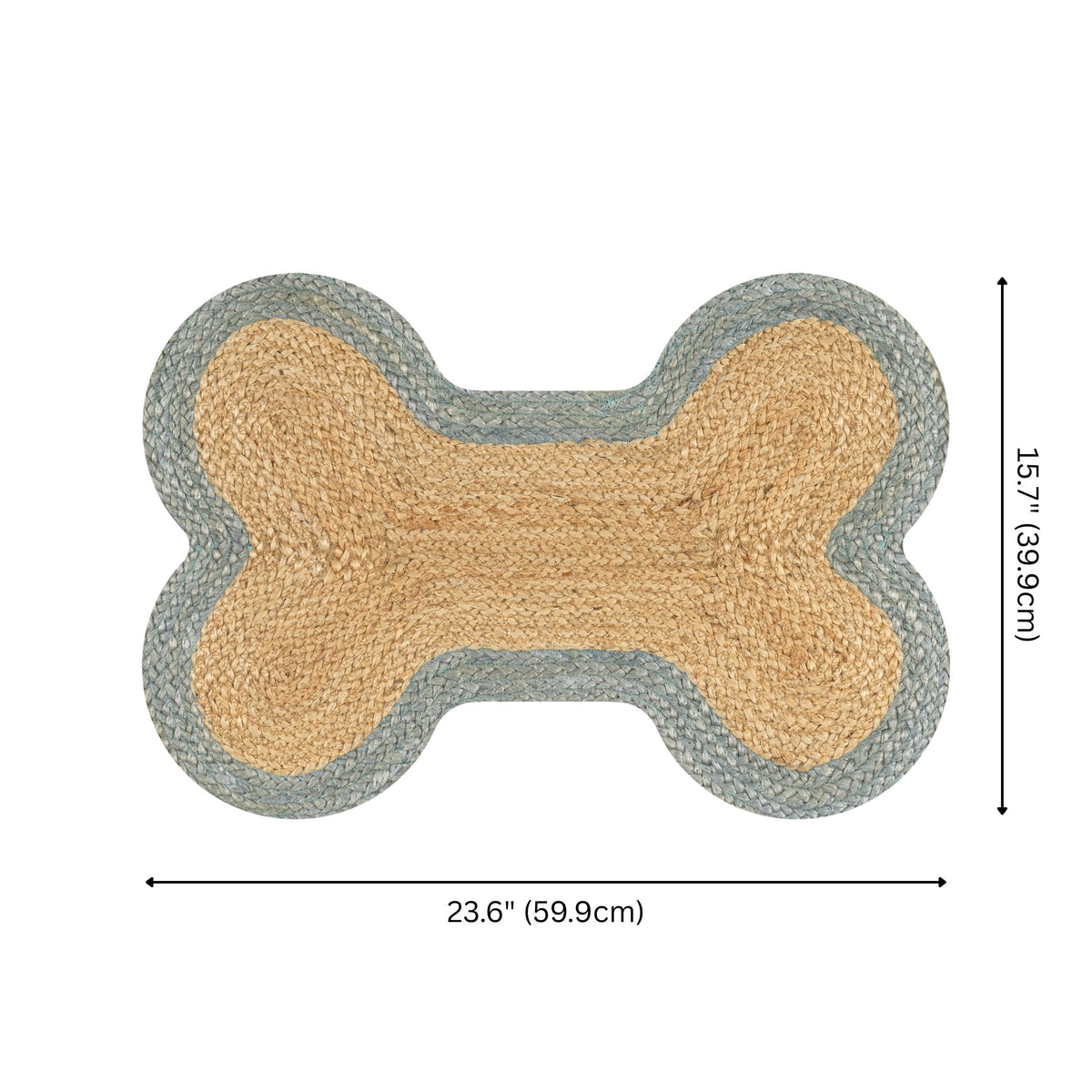 Petzi 24 in. x 16 in. Rustic Bone Shaped Hand Braided Natural Jute Pet Feeding Mat