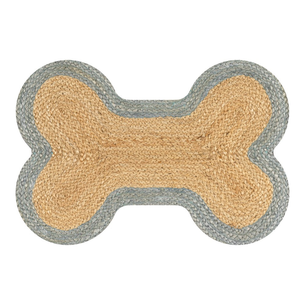 Petzi 24 in. x 16 in. Rustic Bone Shaped Hand Braided Natural Jute Pet Feeding Mat