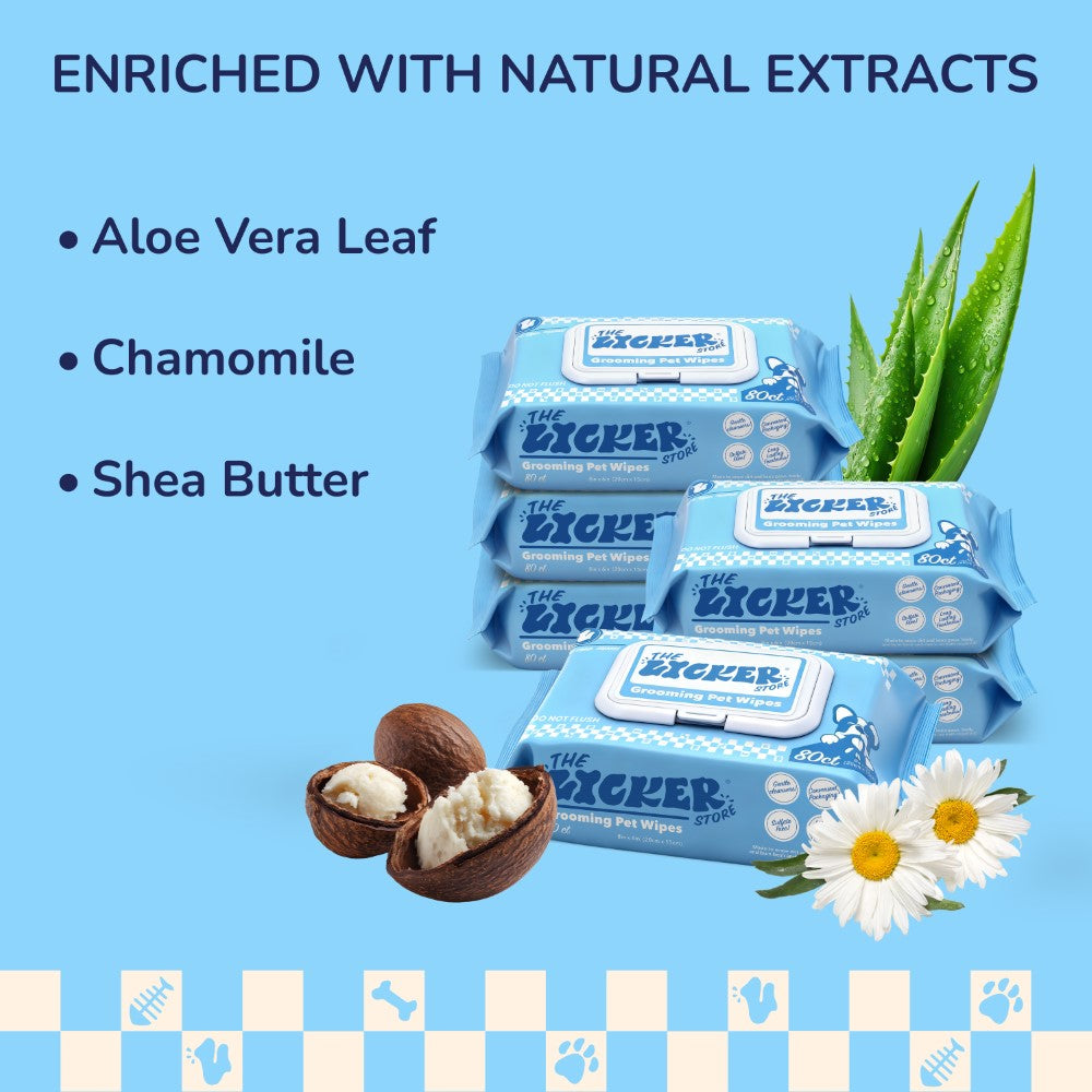 Ruffo Hypoallergenic Unscented Dog Grooming Wipes with Aloe Vera, Chamomile, and Shea Butter