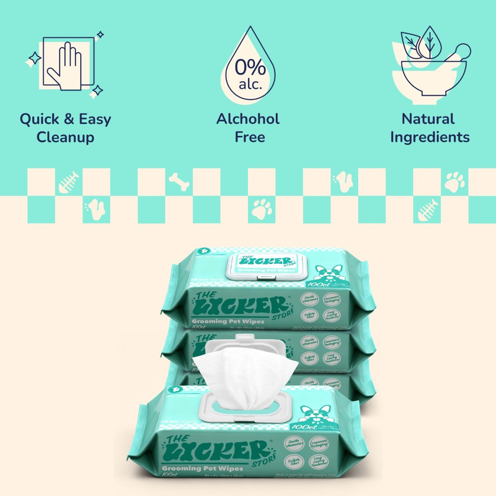 LickUp Hydrating Hypoallergenic Unscented Dog Grooming Wipes with Aloe Vera, Chamomile, and Shea Butter