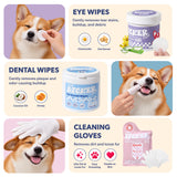 THE LICKER STORE 3-in-1 Dog Grooming and Dental Starter Bundle Kit - 80 Body Wipes with Aloe and Shea Butter, 6 Soft Glove Wipes - White