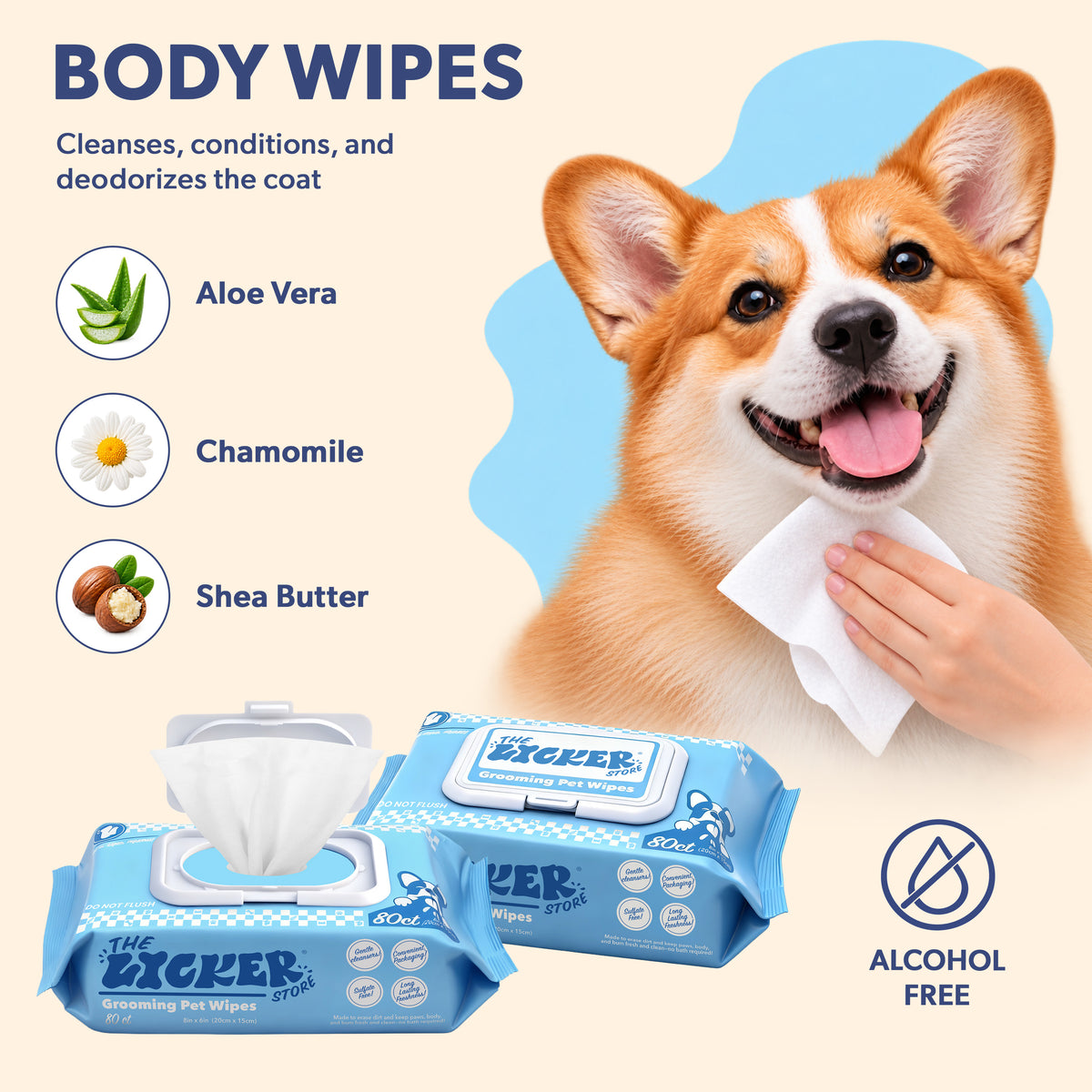 THE LICKER STORE Head-to-Paw Dog Hygiene Bundle – Body Wipes (160ct, 2-Pack), Eye Wipes (120ct) - White