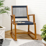 Navion Coastal Casual 352-LBS Support Acacia Wood and Woven Rope Outdoor Rocking Chair