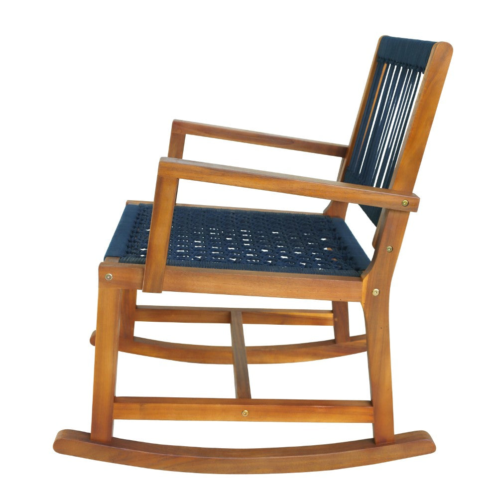 Navion Coastal Casual 352-LBS Support Acacia Wood and Woven Rope Outdoor Rocking Chair