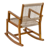 Navion Coastal Casual 352-LBS Support Acacia Wood and Woven Rope Outdoor Rocking Chair