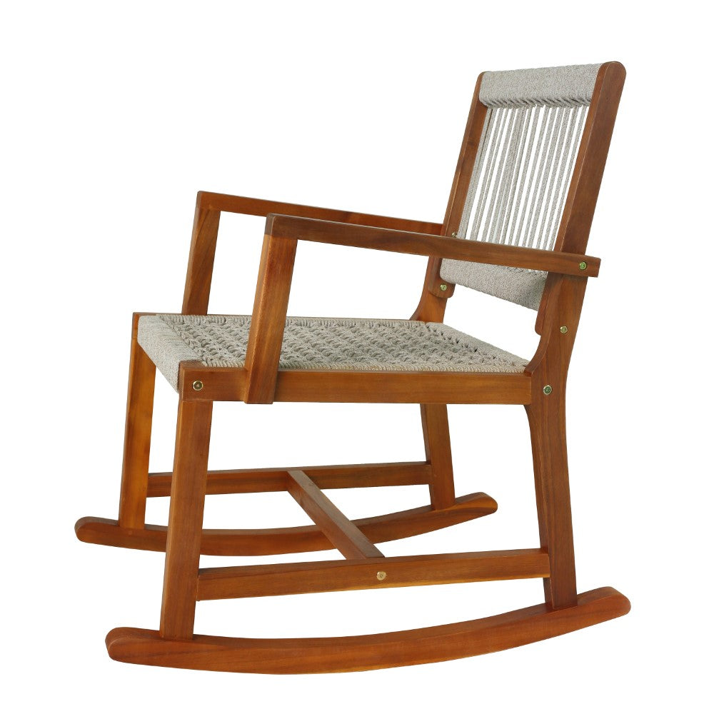 Navion Coastal Casual 352-LBS Support Acacia Wood and Woven Rope Outdoor Rocking Chair