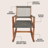 Navion Coastal Casual 352-LBS Support Acacia Wood and Woven Rope Outdoor Rocking Chair